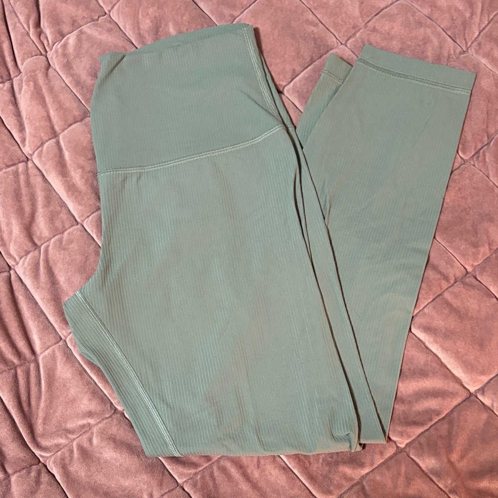 Lululemon Green Ribbed High-Waisted Leggings